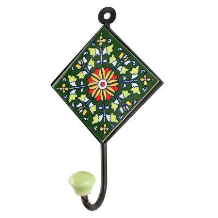 Forest Green Wheel Flower Ceramic Tile Hook